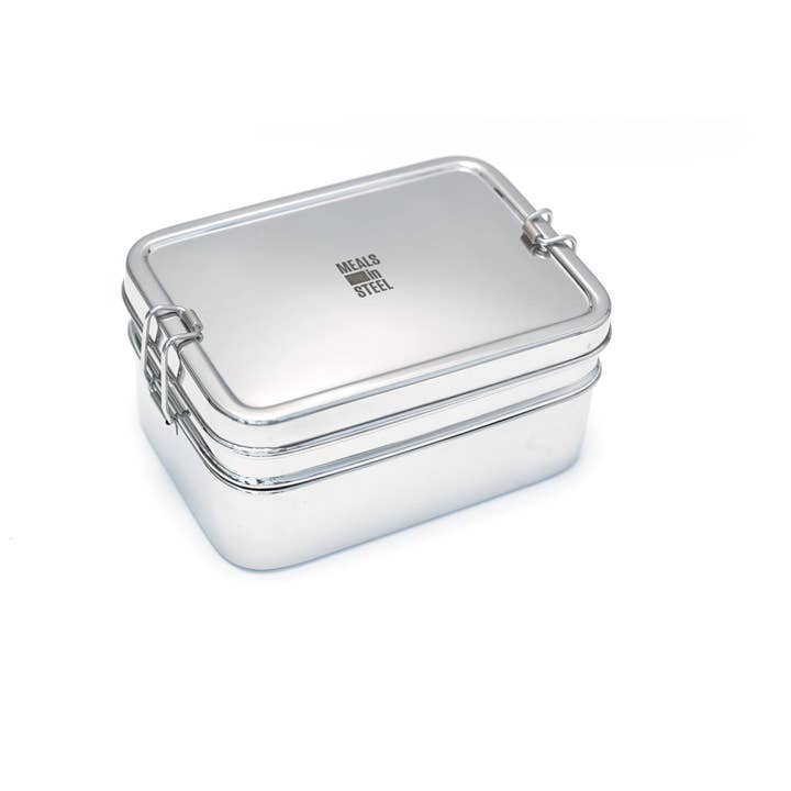 Meals in Steel - Wholesale Lunch bag/box - Medium Lunch Box Twin Layer Rectangular - Stainless Steel3