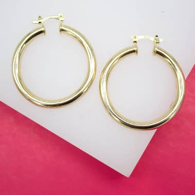 18K Gold Filled 4mm Slim Hoops Lever Back Hoop Earrings for wholesale by MIA Jewelry