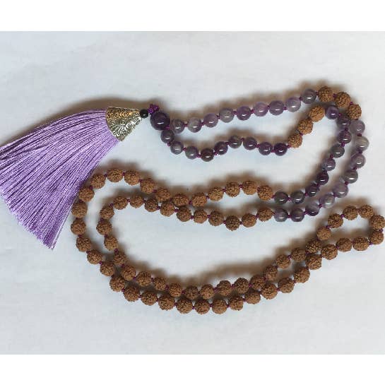 Amethyst & Rudraksha w/purple tassel - 6mm for wholesale by Now N Zen