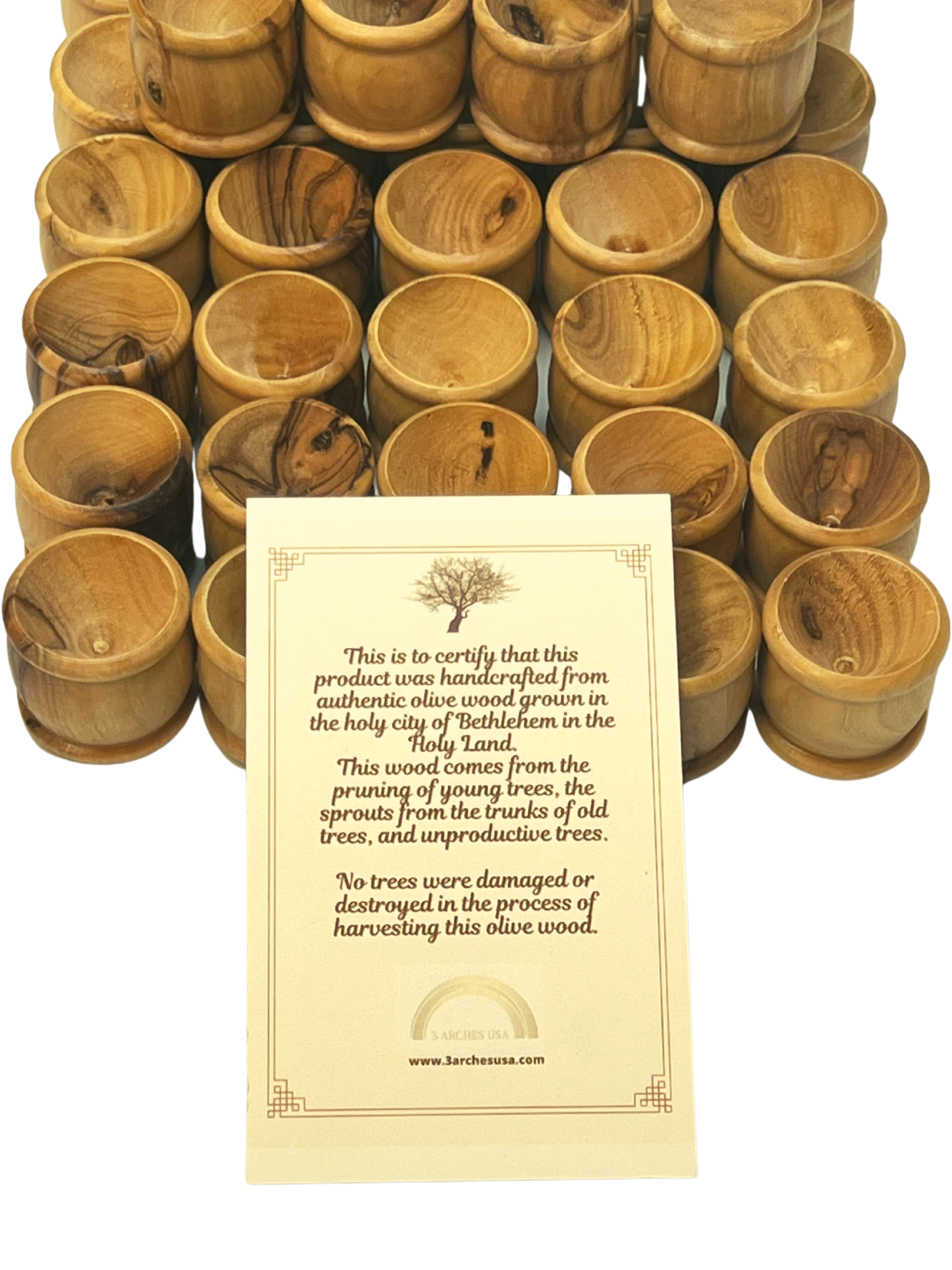 3 Arches USA - Wholesale Decorative Plate/Dish/Bowl - Olive Wood Communion Cups 1.1" Height-Set of 50 pieces3