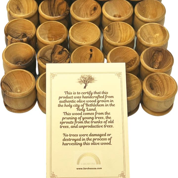 3 Arches USA - Wholesale Decorative Plate/Dish/Bowl - Olive Wood Communion Cups 1.1" Height-Set of 50 pieces3