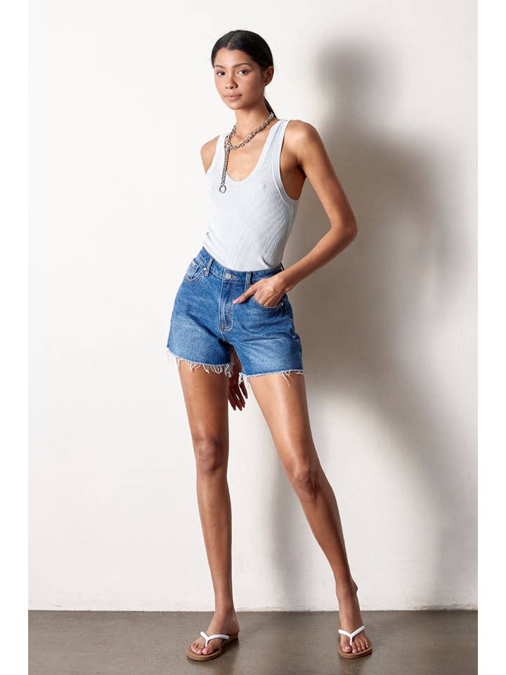 Insane Gene USA - Wholesale Shorts - Women's - High Rise Trim Midi Stretch Denim Shorts8