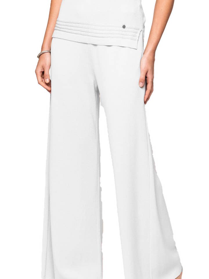 Briana Wide-Leg Milano-Knit Pants; White for wholesale by Biana