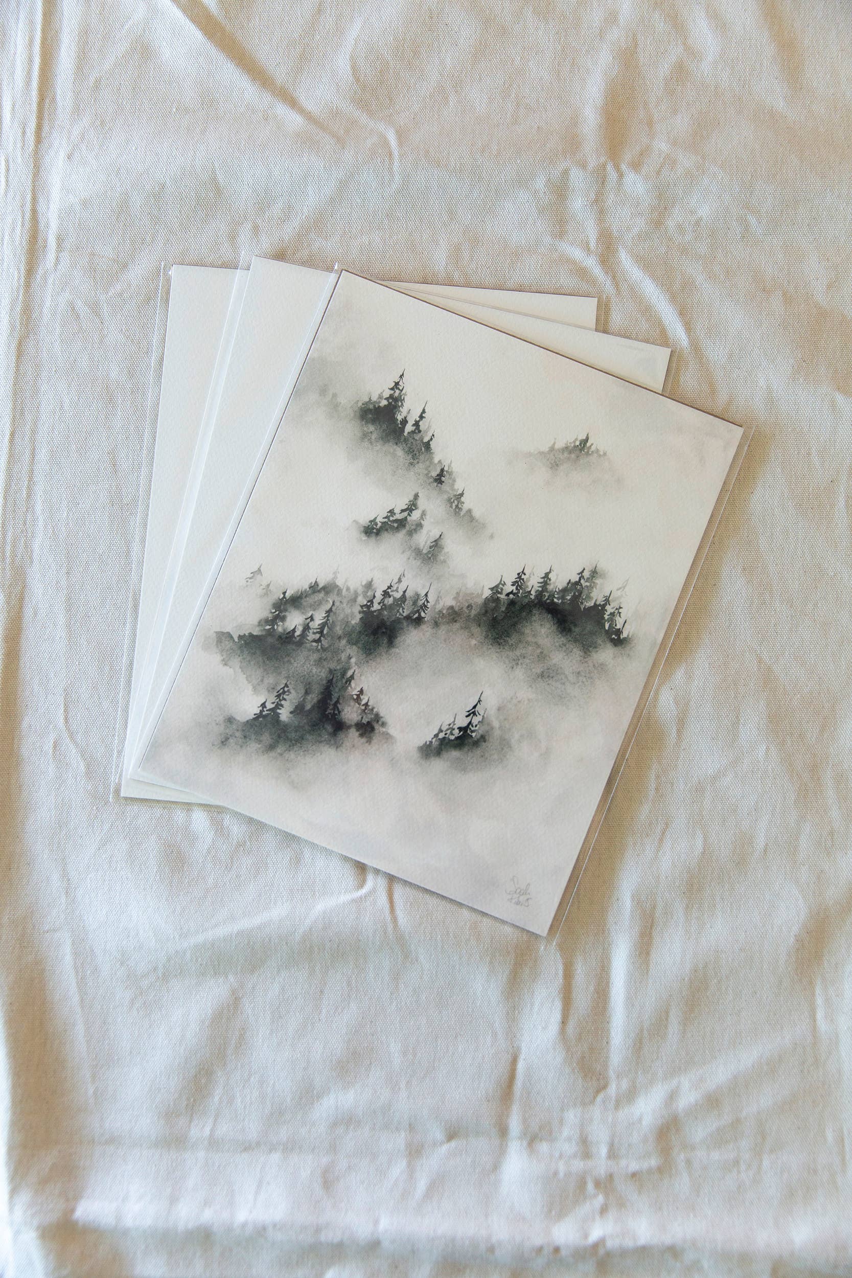 Sarah Jane Studio Art - Wholesale Art Print - Foggy Trees Watercolor Print3
