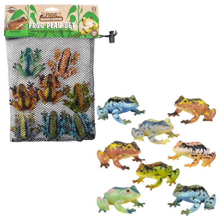 8PC MESH BAG FROG ASSORTMENT LLB kids toys for wholesale by La Luna Bella - Toys