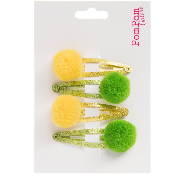 PomPom Galore – wholesale Hair clip – Women’s – Pom Pom Hair Slides Green and Yellow