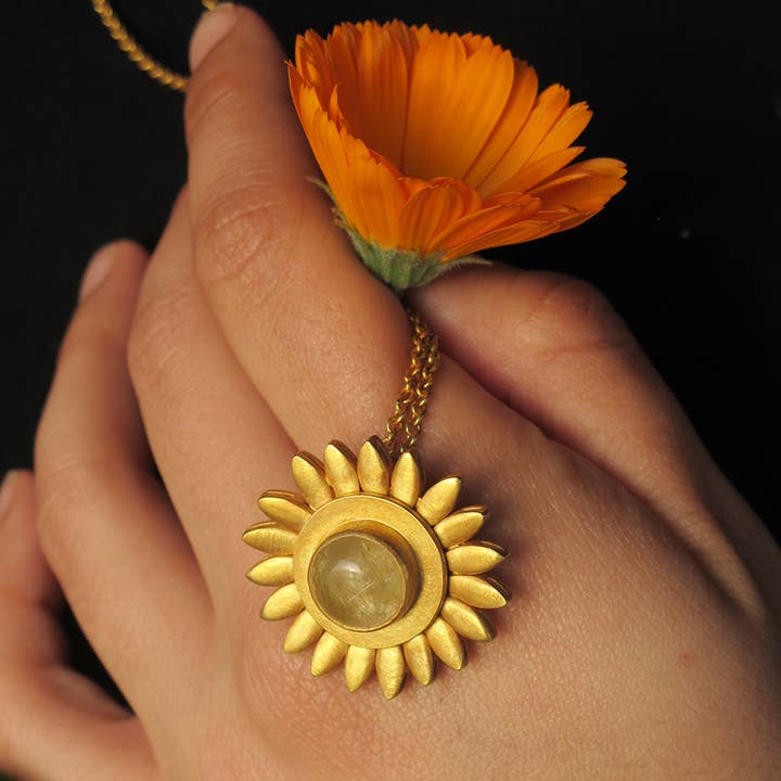 Zonnebloem Fidget ketting, Flower Spinner voor wholesale door idiliusjewelry