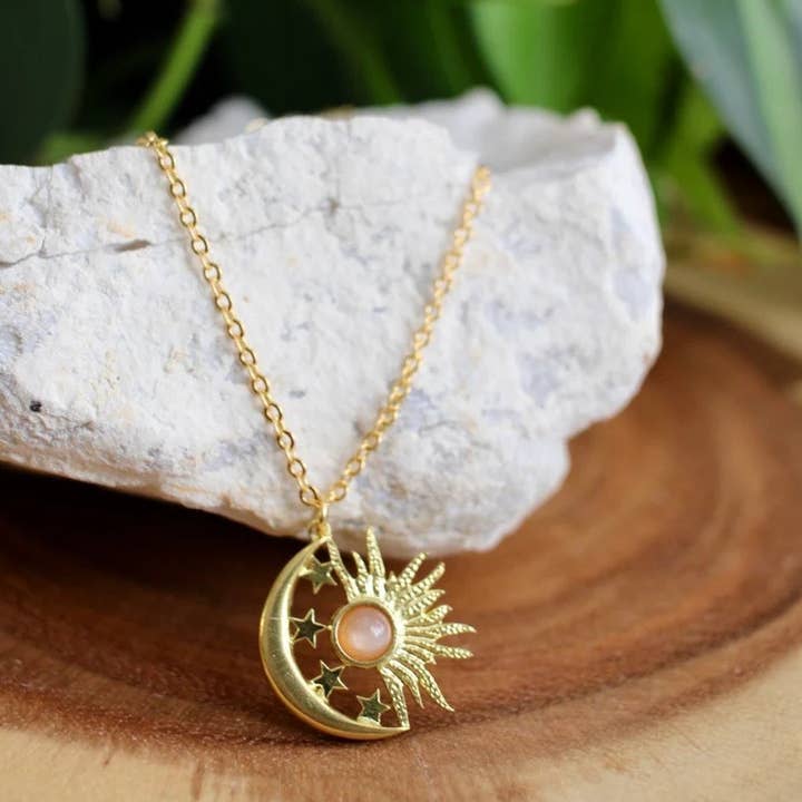 Collar celestial con piedra lunar de melocotón para venta al por mayor de Livin Freely