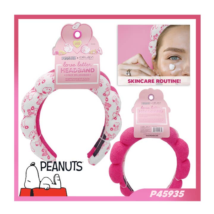 PINEAPPLE Beauty - Wholesale Spa Headband - Celavi P45935 Peanuts Love Letter 2pc Spa Headband - 12