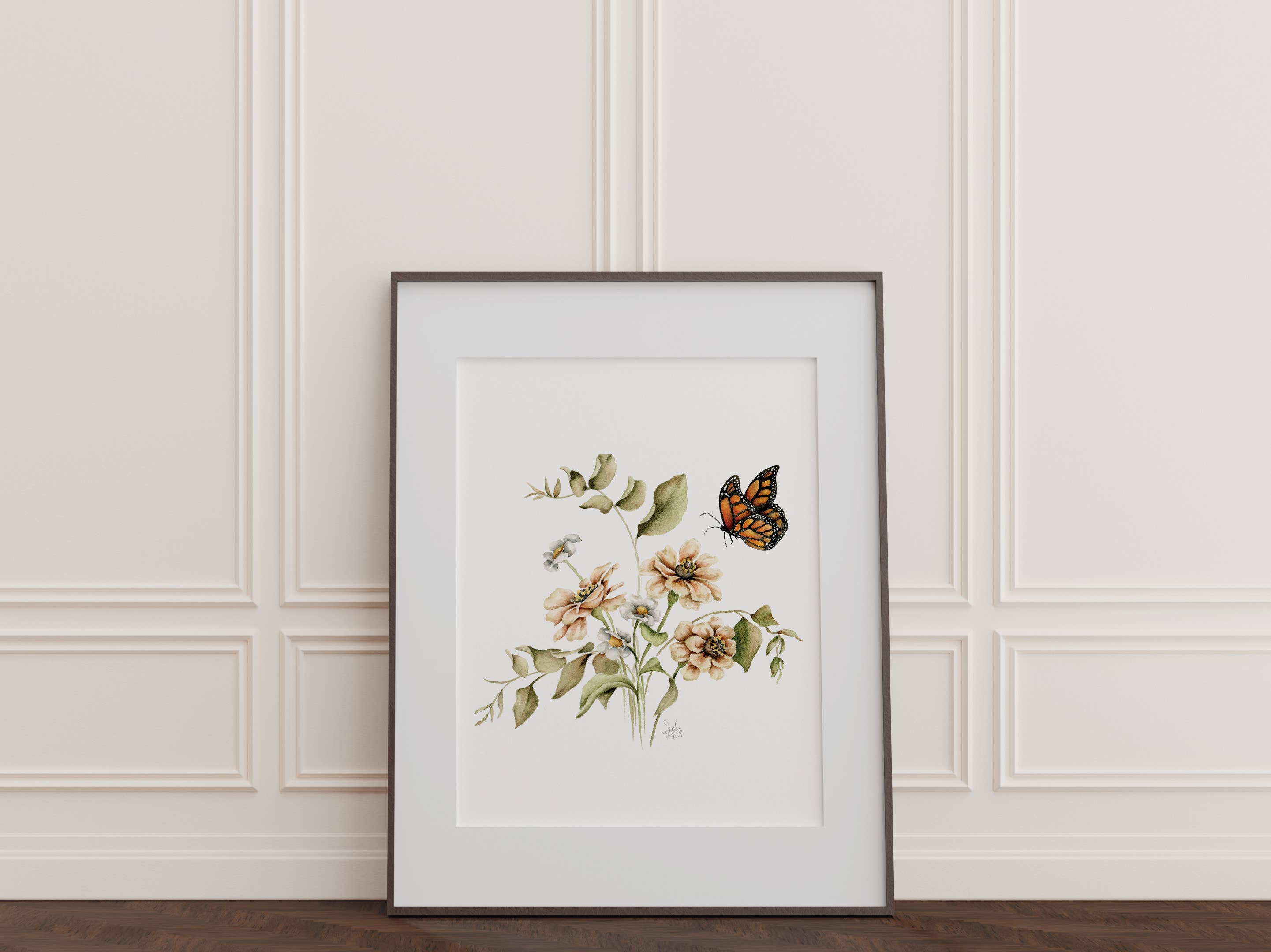 Sarah Jane Studio Art - Wholesale Art Print - Zinnias and Monarch Butterfly Watercolor Print2