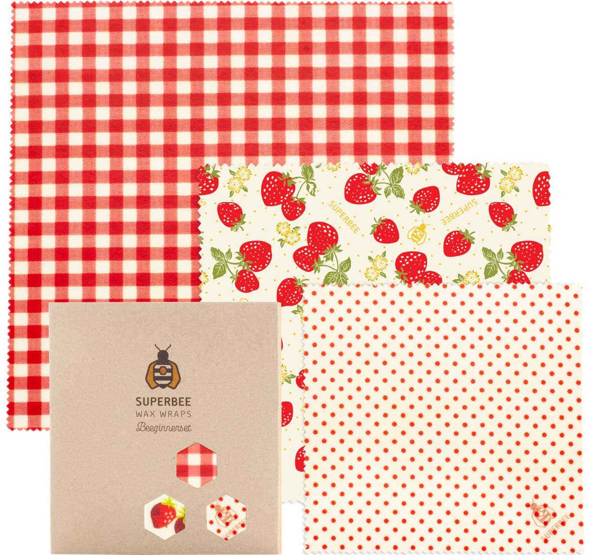 SuperBee - Eco Living Made Easy - Vente Sachet de conservation/film alimentaire - Emballages alimentaires réutilisables en cire d’abeille « Beeginner » - lot de 3 tailles19