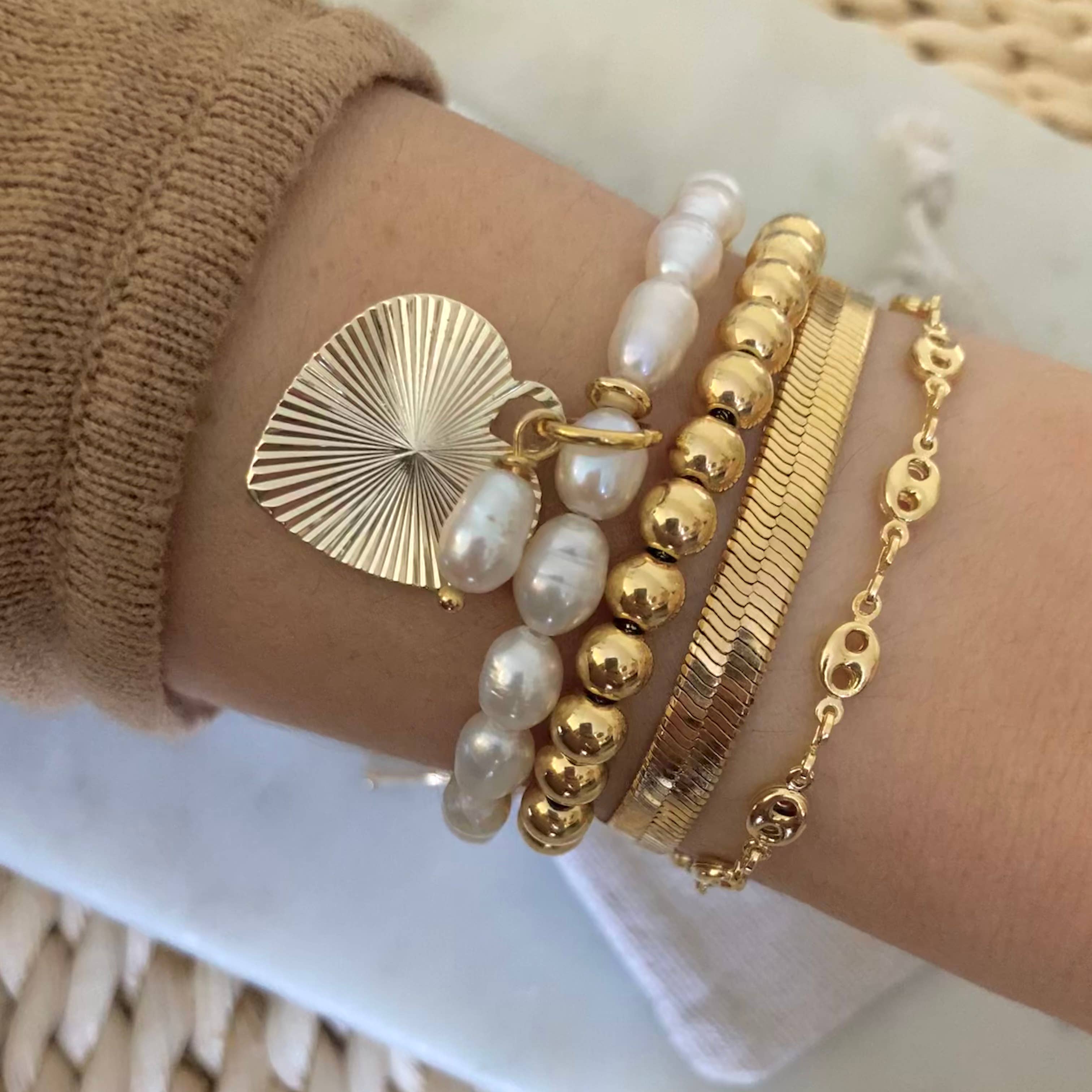 Amady Jewelry - Wholesale Beaded Bracelet - Gold beaded adjustable bracelet, 24k Gold-plated layering1