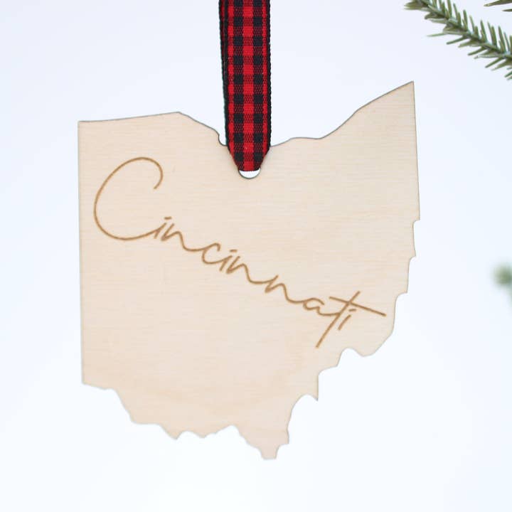 Enfeite de Natal personalizado de Ohio Home-Town State por atacado de Woodlander Workshop