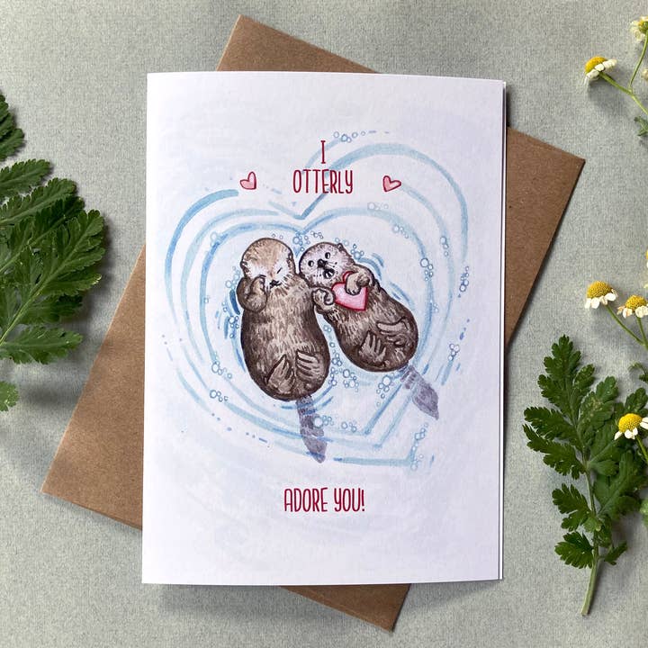 I Otterly Adore You Valentines Day Card for wholesale by Lucinda Rowe Art