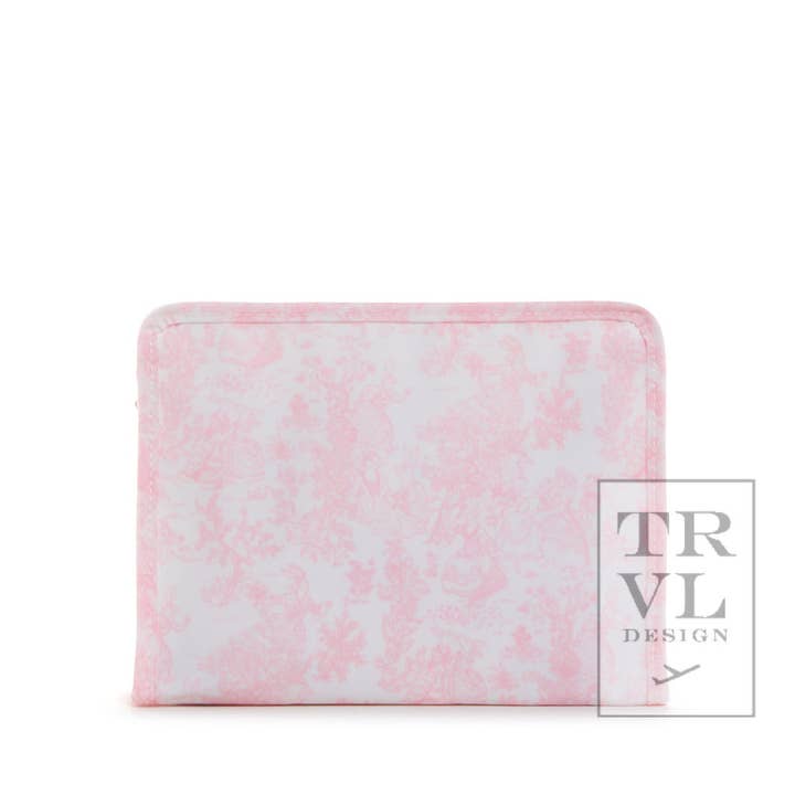 Roadie Medium - Bunny Toile Pink Zip Pouch for wholesale by TRVL Design