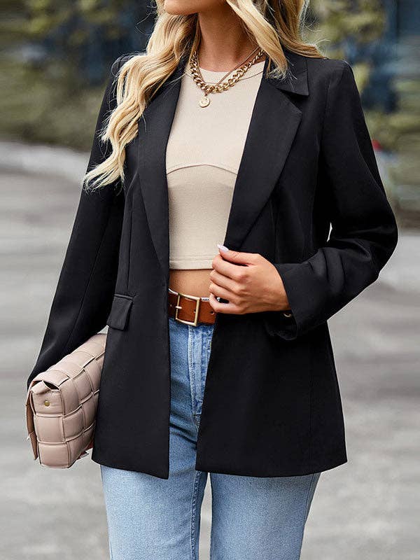 UZ Wholesale Store – Engroshandel Blazer - Dame – Lange ærmer Løst ensfarvet Split-Joint Lapel Blazer-overtøj5