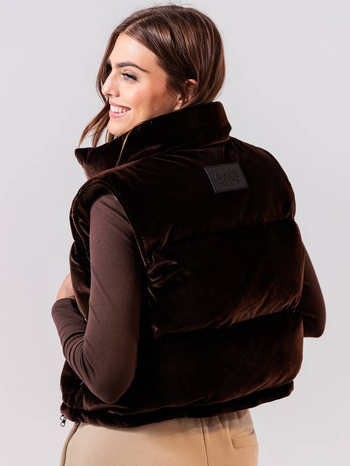 Alps Velvet Down Vest — Espresso for wholesale by Après Actif