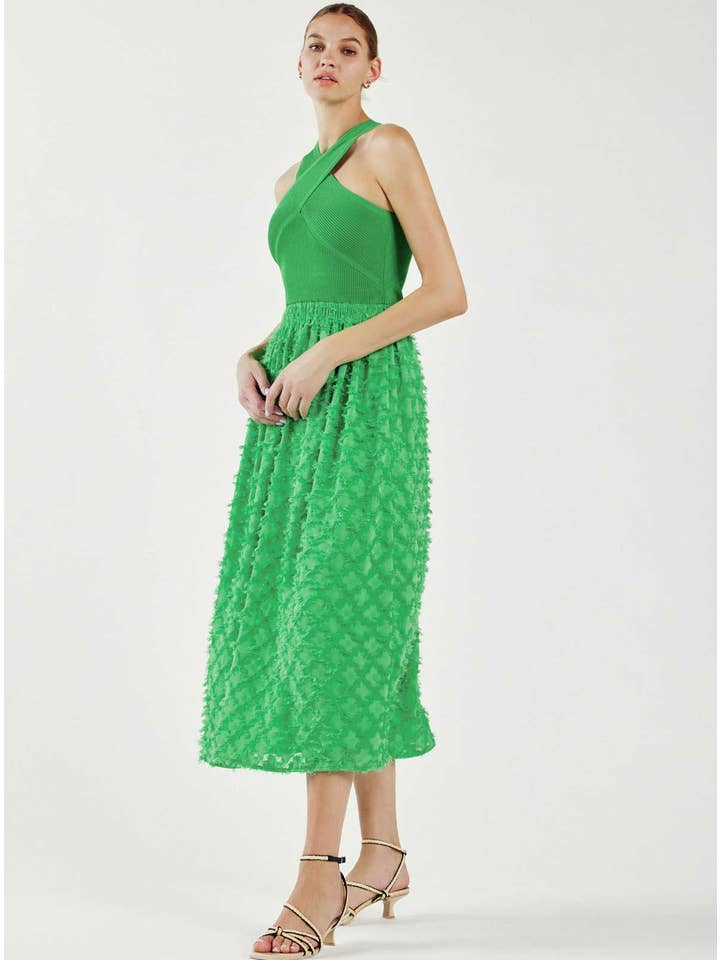 Current Air - Wholesale Dress - Women's - Textured Dress W/Cross Halter Sweater Top