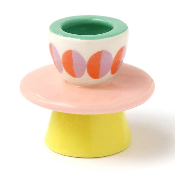 Ceramic candleholder "Taïmi" - Pink and yellow for wholesale by Dodo Toucan