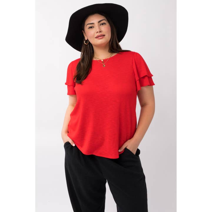 HAUT EN TRICOT À MANCHES VOLANTÉES ET VOLANTS - GRANDES TAILLES pour la vente par Curve Market