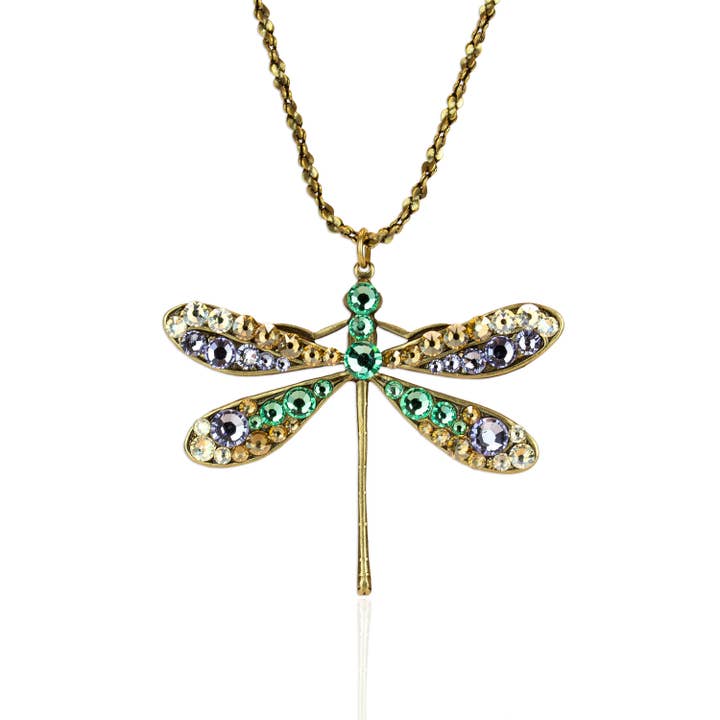 Large Pastel Pavé Crystal Dragonfly Necklace for wholesale by Anne Koplik Designs, Inc.