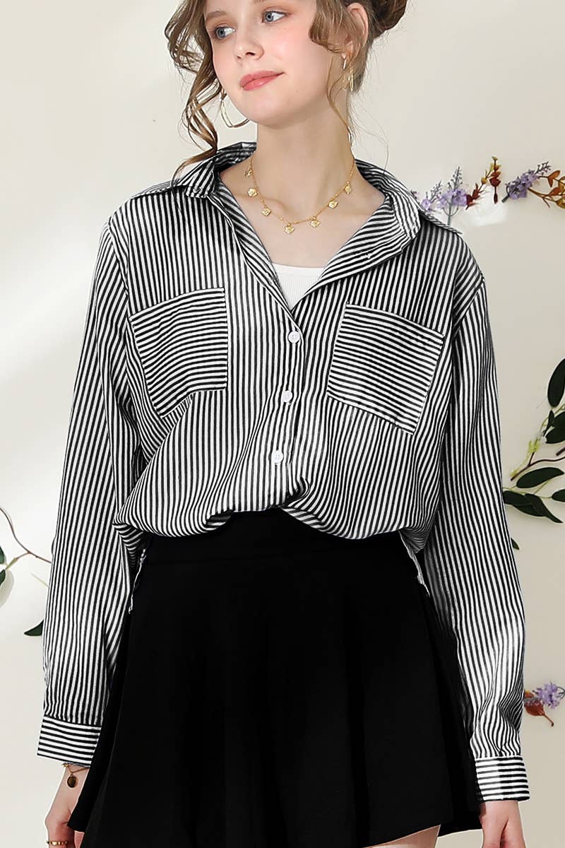 NINEXIS - Wholesale Button Down Shirt - Women's - CWTSTL716_Striped Button Down Long Sleeve Collared Shirts3