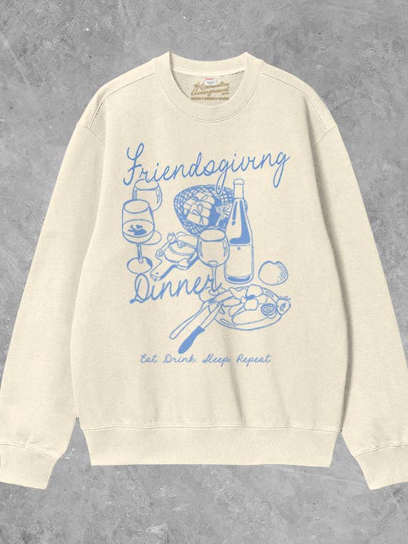 The Clandestine Underground - Wholesale Graphic Sweatshirt - Unisex - Friendsgiving Dinner, Thanksgiving Boxy Cotton Sweatshirt0