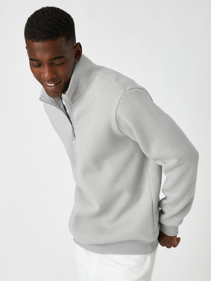 Sweatshirt Meio Fecho em Cinza por atacado de Usolo Outfitters