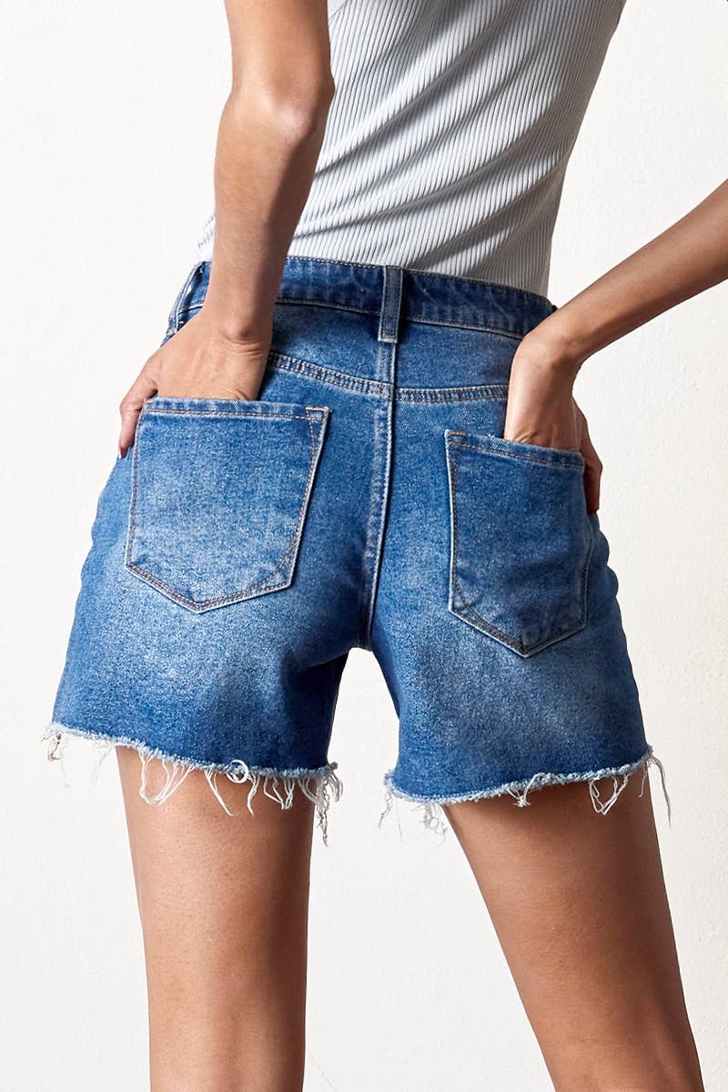 Insane Gene USA - Wholesale Shorts - Women's - High Rise Trim Midi Stretch Denim Shorts7