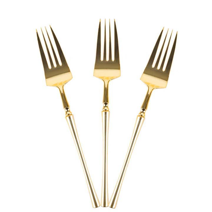 EcoQuality - Vendita all'ingrosso Set di posate - Forchette da tavola in plastica color oro della collezione Infinity Flatware3