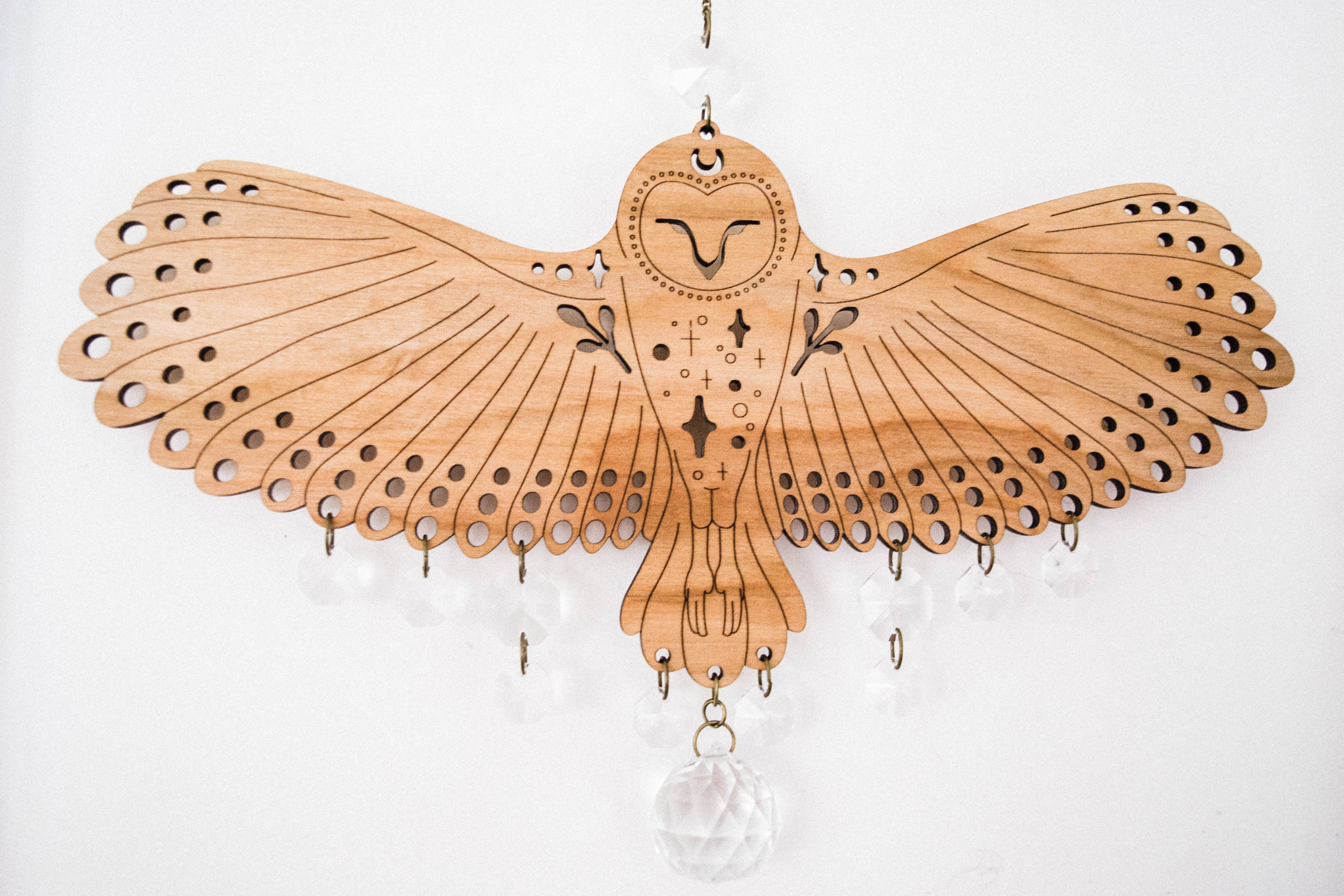 HEX Botanical - Wholesale Suncatcher - Owl Wooden Wall Hanging Bird Suncatcher w/ Crystal Prisms 9