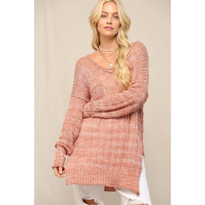 Illusion V Front Pointelle Slit Side Sweater for wholesale by BNS