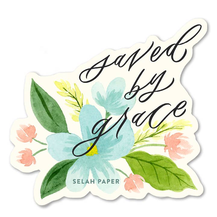 Gered door Genade Vinyl Sticker – Bloemen en Handlettering voor wholesale door Selah Paper