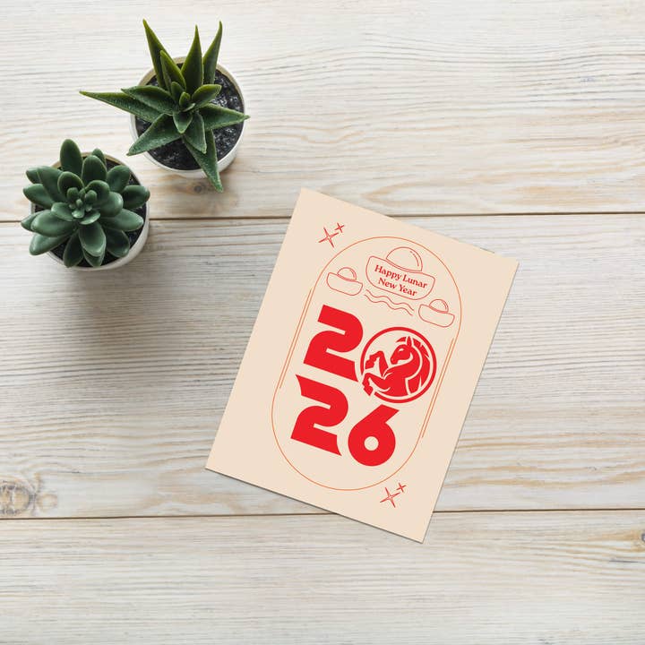 Cute Asian Cards – Cartão de Ano Novo por atacado – Cartões de Ano Novo Chinês com Cavalo e Lingote de Ouro | Saudações Asiáticas Lunares5