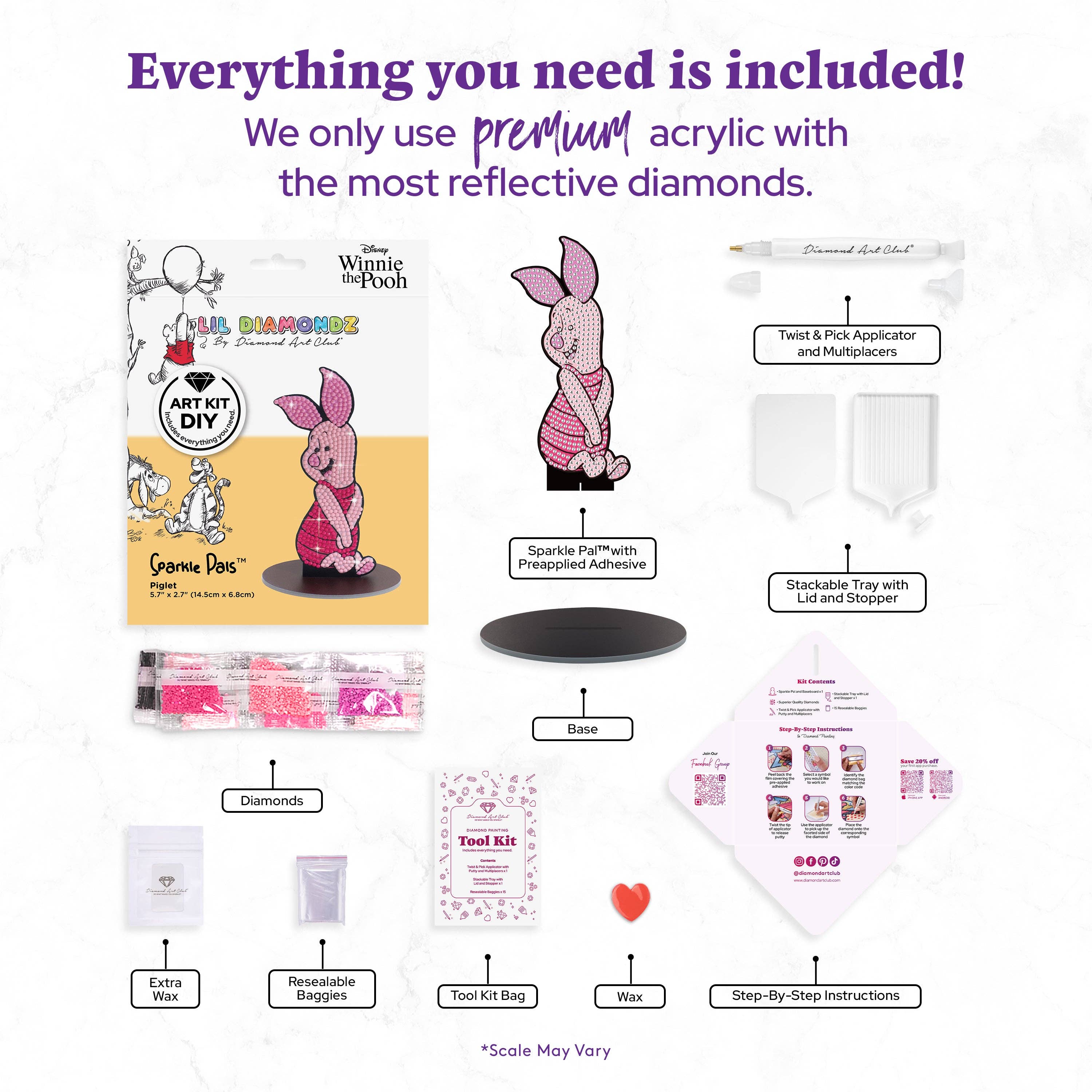 Diamond Art Club - Wholesale DIY Craft Kit - Sparkle Pals™ - Piglet1