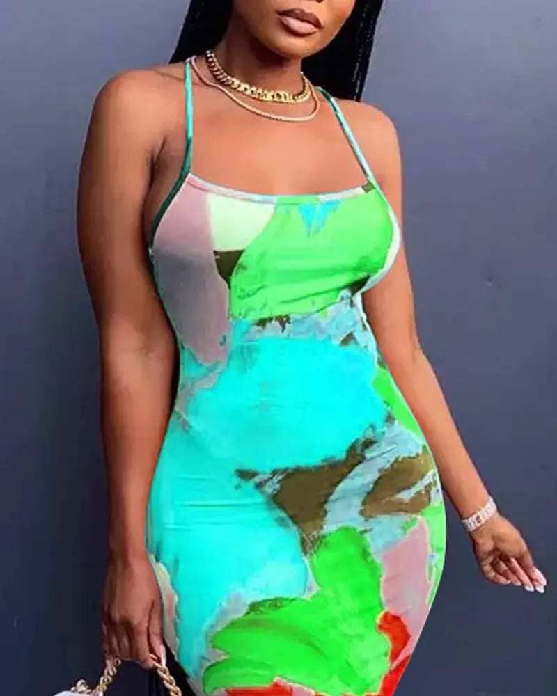 Queen Fashion – Engroshandel Kjole - Dame – Bodycon kjole med abstrakt print på tværs af ryggen1