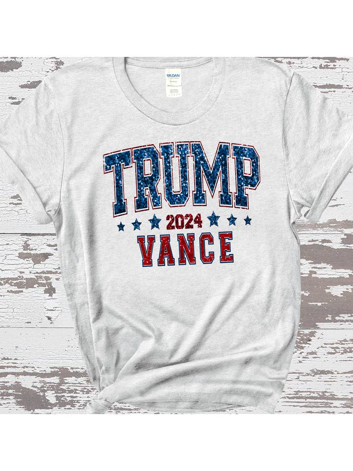 A Blessed Texas Mess Boutique - Wholesale Graphic Sweatshirt - Women's - Donald Trump JD Vance 2024 Faux Glitter President White Hous2