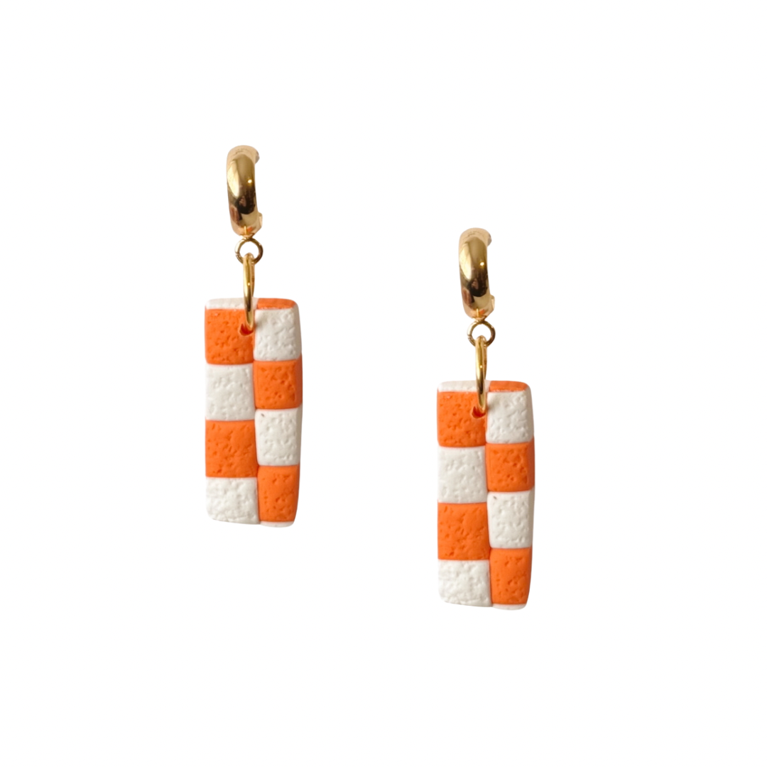 Sweet Tree - Wholesale Dangle Earrings - Checkered Tennessee Vols Earrings | Orange, White, Gifts0