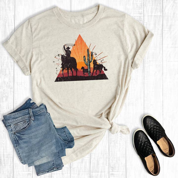 Western Sunset Cowboy Graphic Tee for wholesale by The Way Down South