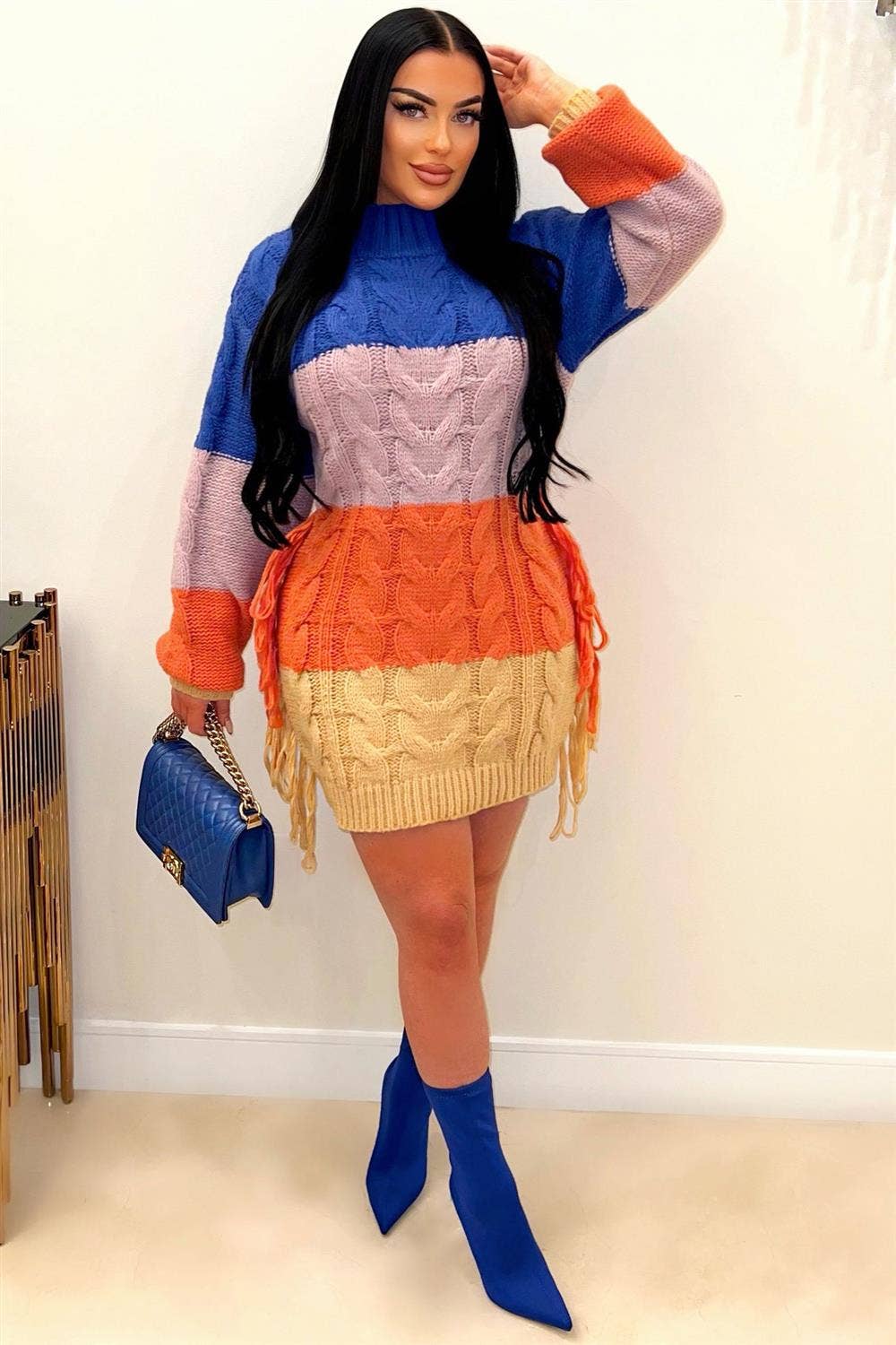 5besties inc - Vente Pull tunique – femme - ROBE PULL COLOR BLOCK