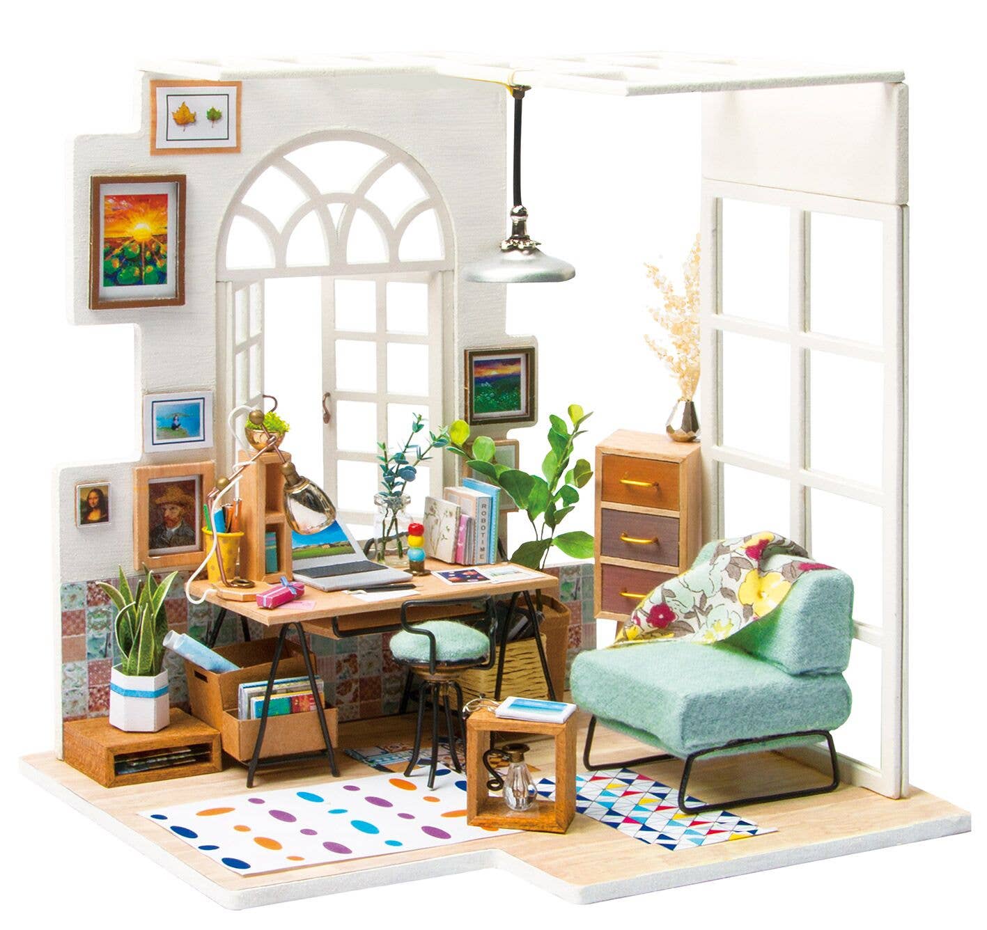 DIY Handwerk Miniatur Projekt Kit Holzpuppen Haus Blue Coast Attic Zimmer 