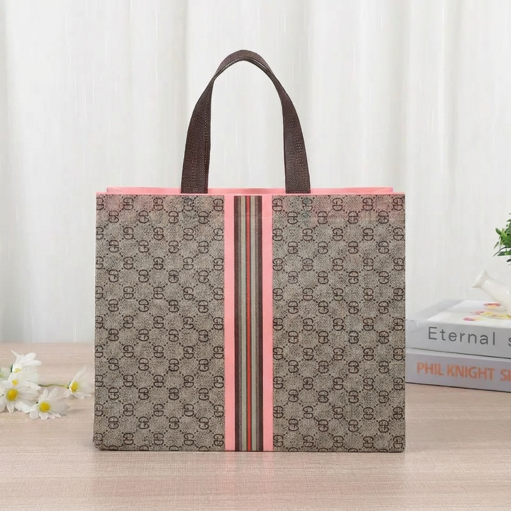ByHome - Wholesale Gift Bag - 50pcs, 4 Sizes Luxury Grid Pink Stripes Non-woven Gift Bag0