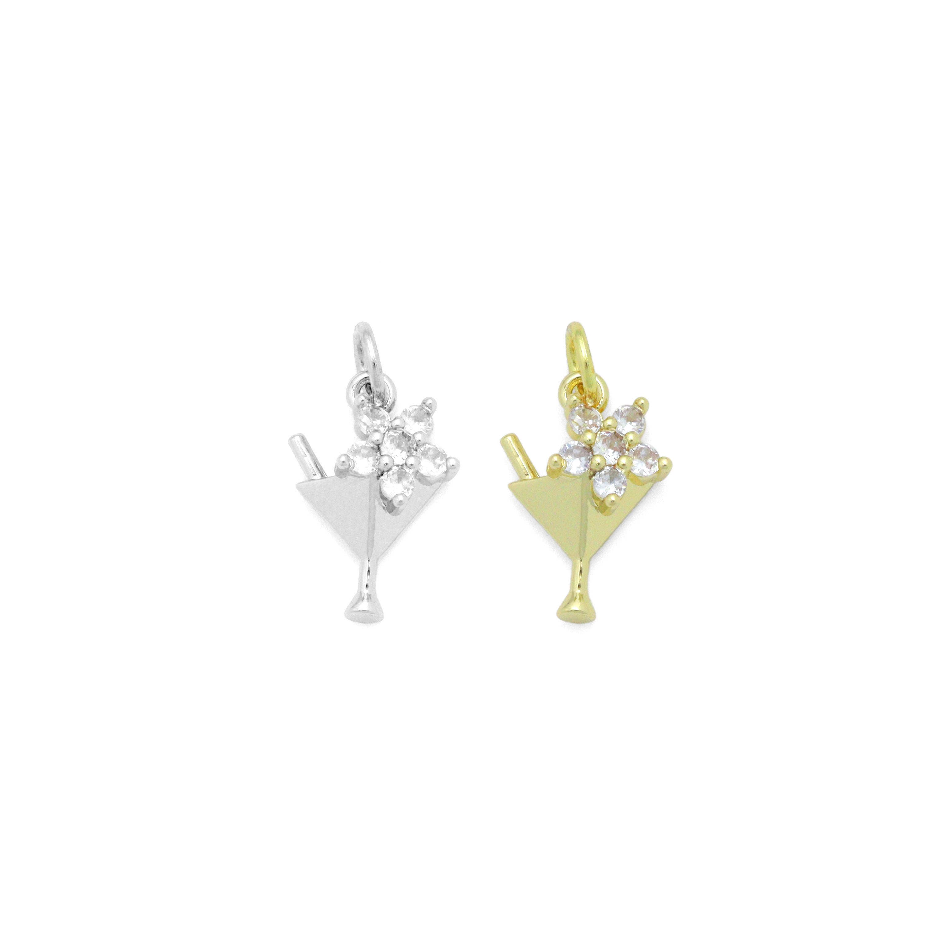 BestBeads&Beyond - Wholesale Individual Charm/Pendant - Gold Silver Flower Martini Glass Cup Charm Pendant, Sku#A4640