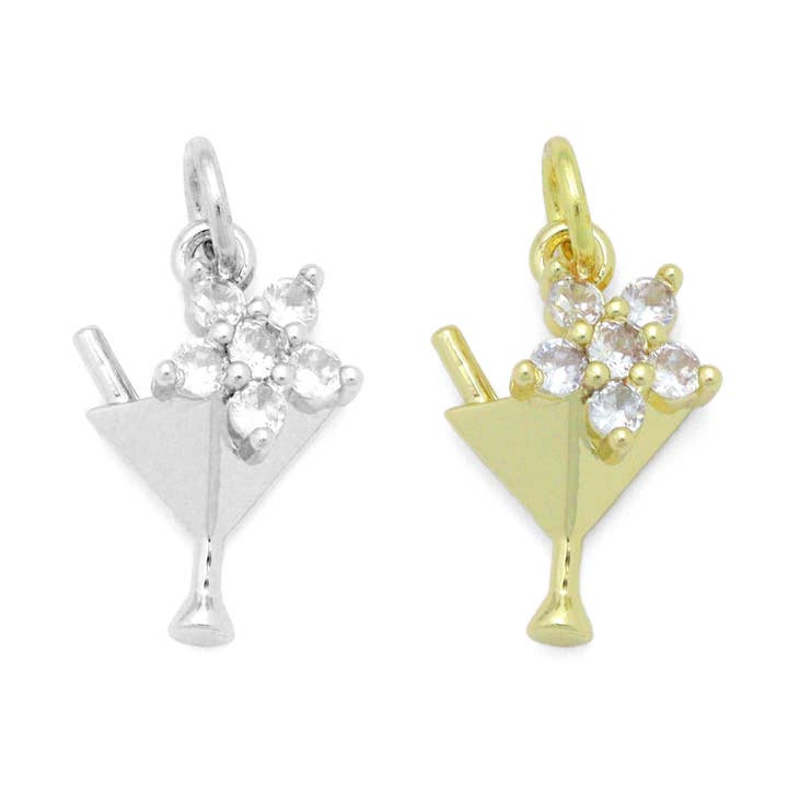 BestBeads&Beyond - Wholesale Individual Charm/Pendant - Gold Silver Flower Martini Glass Cup Charm Pendant, Sku#A4640