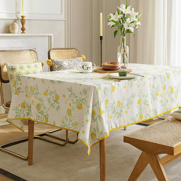 Gul Blommig Rynkfri Bordsduk för wholesale av Fennco Styles