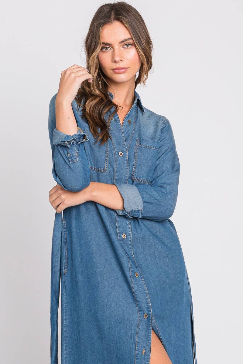 ZiA Apparel – Engroshandel Kjole - Dame – Denim Midi Shirt Kjole10