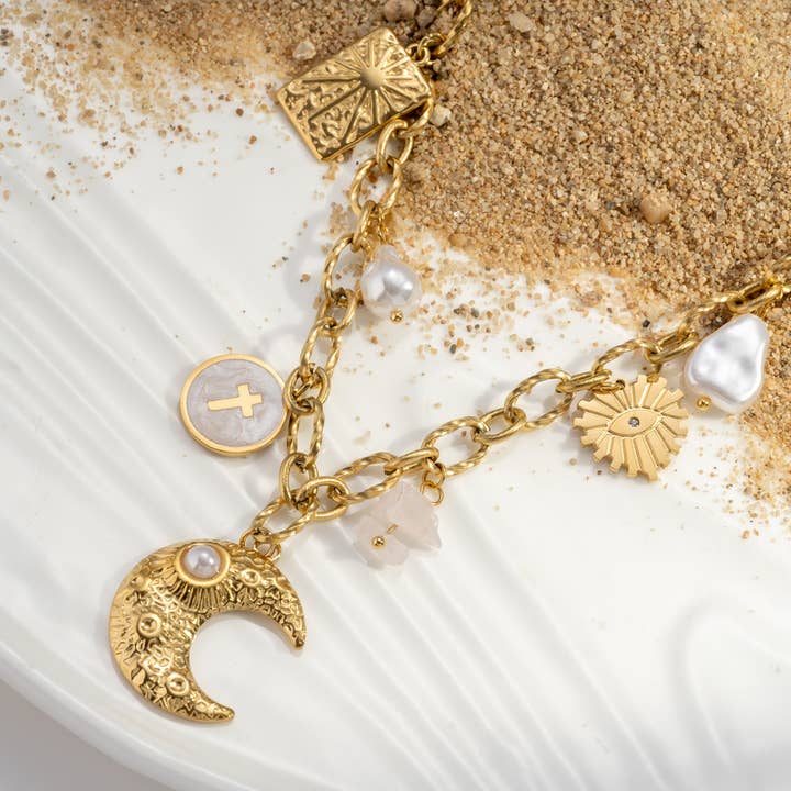 COSMOS - Wholesale Pendant/Charm Necklace - Celestial Gold Necklace – Stainless Steel Moon Charms0