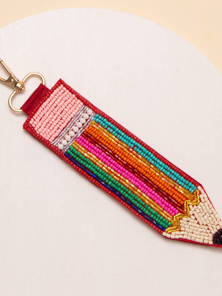 Colorful Seed Beaded Pencil Shape Wristlet Keychain for wholesale by SP Sophia Collection