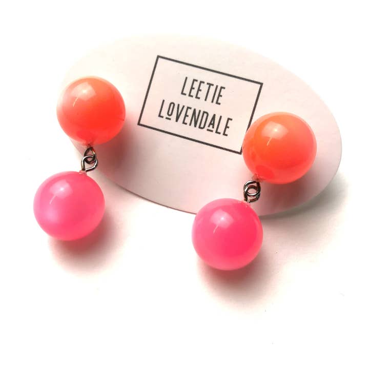 Neon Melon and Pink Moonglow Lollipop Drop Earrings for wholesale by Leetie Lovendale