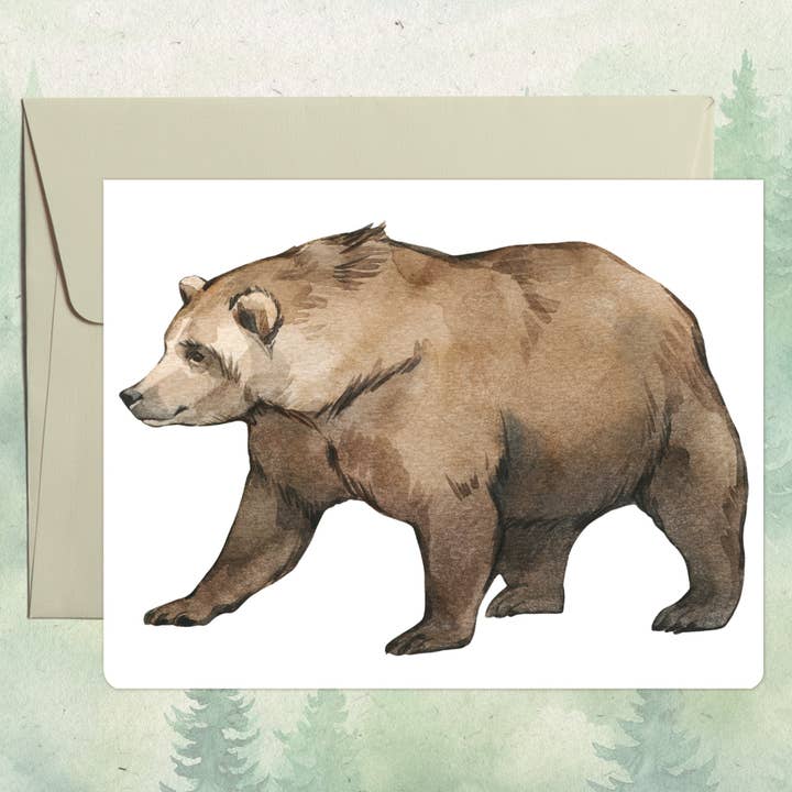 Carte de vœux ours brun fait main pour la vente par Soul Familiar